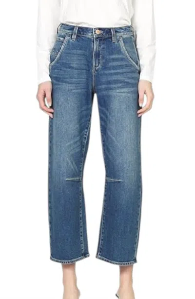 Dear John Denim Lasso Barrel Jean In Blue Mix In Burgundy