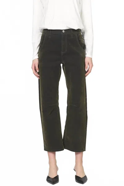 Dear John Denim Lasso Velvet Coated Barrel Leg Denim Jeans In Olive In Green