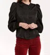 Dear John Denim Lilliana Satin Puff Sleeve Blouse In Black In Black