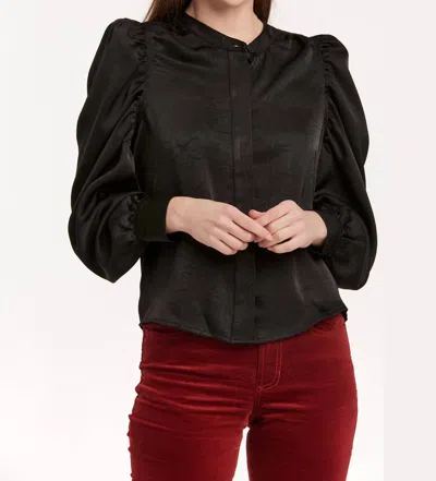 Dear John Denim Lilliana Satin Puff Sleeve Blouse In Black