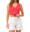 Dear John Denim Linen Button Front Vest In Red In Red