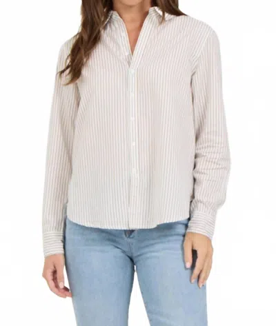 Dear John Denim Lola Button Down Shirt In Taupe Striped In Multi