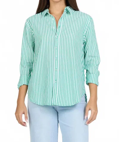 Dear John Denim Lolita Striped Long Sleeve Button Down Top In Greengrass