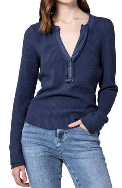 Dear John Denim Luna Long Sleeve Fitted Top In Black Iris In Blue