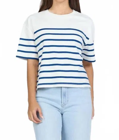 Dear John Denim Maddox Crew Neck Tee In Cream/navy Stripe In Multi