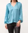 Dear John Denim Manon V- Neck Long Sleeve Blouse In Blue Shadow In Blue