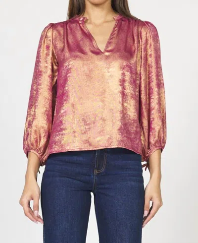 Dear John Denim Margot Puff Sleeves Blouse In Beaujolais/gold In Pink