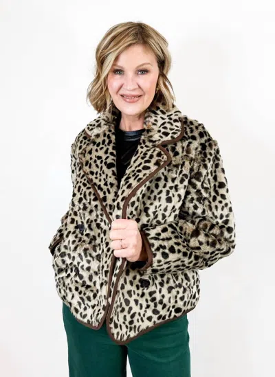 Dear John Denim Meadow Faux Fur Jacket In Cheetah In Brown