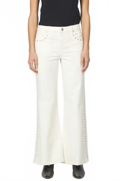 Dear John Denim Micah Studded Mid Rise Wide Leg Jean In Wheat In White