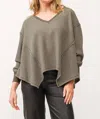Dear John Denim Miranda V-neck Oversized Thermal Top In Dark Olive In Green