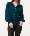 Dear John Denim Mirabelle Collared Button Down Long Sleeve Top In Deep Teal In Blue