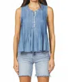 Dear John Denim Myron Pleated Top In Bleached Denim In Blue