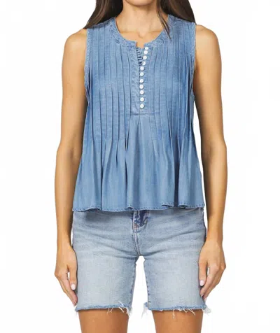 Dear John Denim Myron Pleated Top In Bleached Denim In Blue