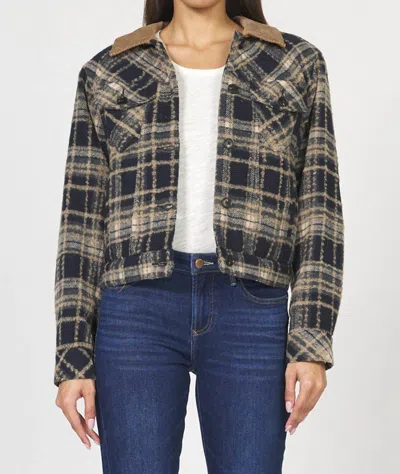 Dear John Denim Owen Crop Plaid Jacket In Deep Navy/charcoal In Multi