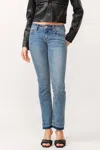 Dear John Denim Playback Mid-rise Slit Hem Slim Straight Jeans In Blue In Blue