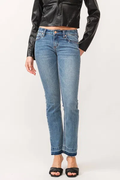 Dear John Denim Playback Mid-rise Slit Hem Slim Straight Jeans In Blue