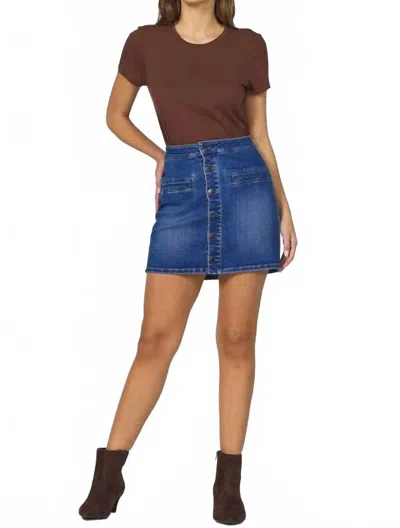 Dear John Denim Quinn Clean Button Front Skirt In Denim In Multi