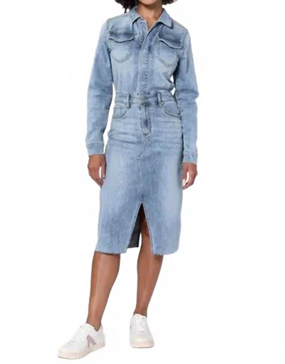 Dear John Denim Renee Long Sleeve Fitted Denim Dress In Blues
