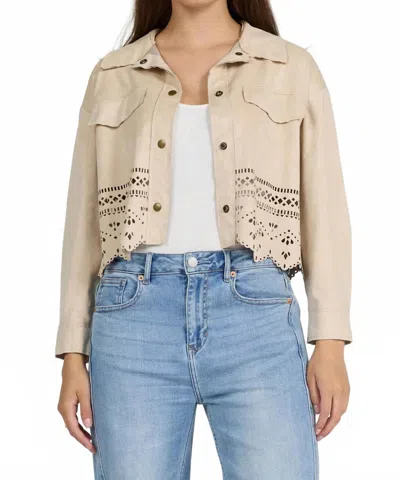 Dear John Denim Reno Laser Cut Cropped Shirt Jacket In Bone In Gold