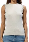 Dear John Denim Ribbed Stretchy Top With Ruffle Sleeves In Heather Grey In Gray