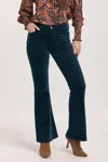Dear John Denim Rosa Mid Rise Full Inseam Flare Pants In Teal Velveteen In Blue