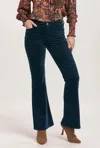Dear John Denim Rosa Mid Rise Full Inseam Flare Pants In Teal Velveteen In Blue