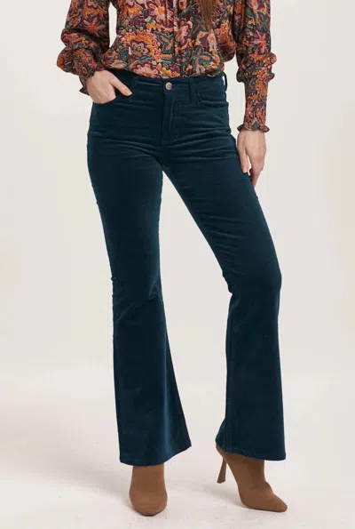 Dear John Denim Rosa Mid Rise Full Inseam Flare Pants In Teal Velveteen