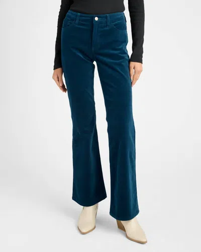 Dear John Denim Rosa Mid Rise Velvet Flare Leg Pants In Teal In Blue