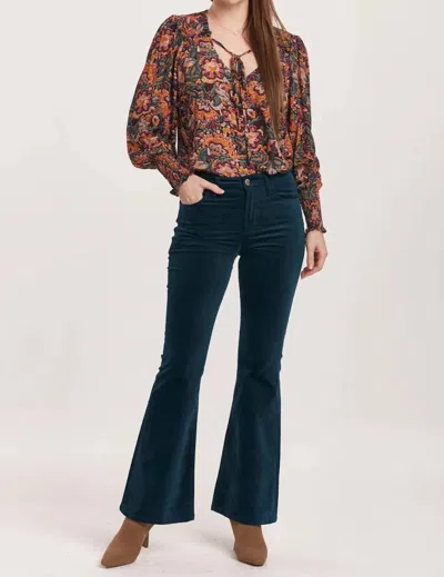 Dear John Denim Rosa Velveteen Flare Pant In Teal In Blue
