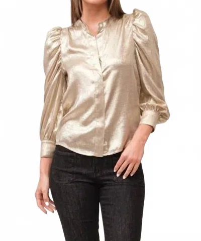 Dear John Denim Rowan Puff Sleeve Button Down Blouse In Gold