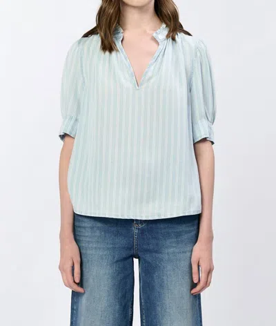 Dear John Denim Sammi Puff Sleeve Blouse In Straight Blue In Multi
