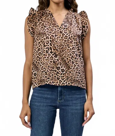 DEAR JOHN DENIM SLEEVELESS BLOUSE IN LEOPARD SAFARI