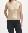 Dear John Denim Tatiana Round Neck Sleeveless Fitted Sweater In Ivory With Rose Gold In Gold