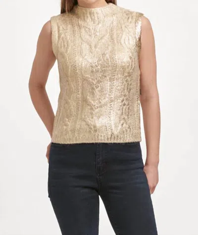 DEAR JOHN DENIM TALIA METALLIC CABLE KNIT SWEATER VEST IN GOLD