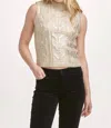 Dear John Denim Tatiana Round Neck Sleeveless Fitted Sweater In Ivory With Rose Gold In Gold