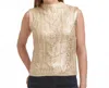 Dear John Denim Tatiana Round Neck Sleeveless Fitted Sweater In Ivory With Rose Gold In Gold