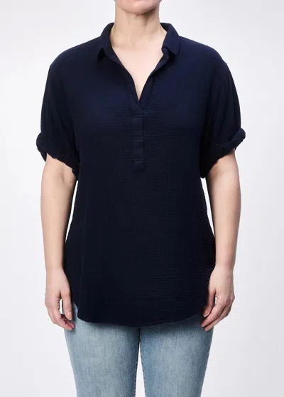 Dear John Denim Tatum Gauze Short Sleeve Top In Navy In Blue