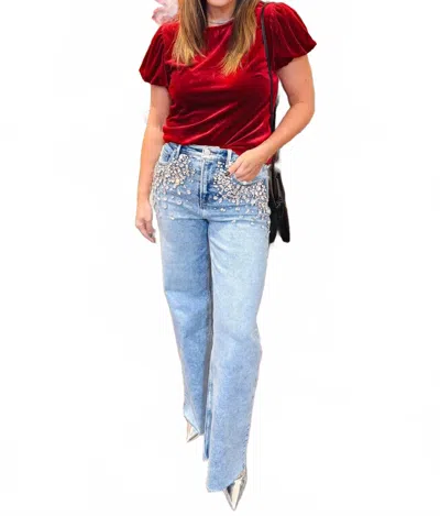 Dear John Denim Vanessia Velour Top In Apple Blush In Red