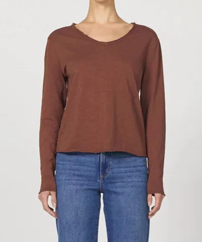 Dear John Denim Vanna V-neck Long Sleeve Slub Tee In Cocoa In Brown