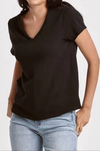 Dear John Denim Madi V Neck Jersey Short Sleeve Tee In Black