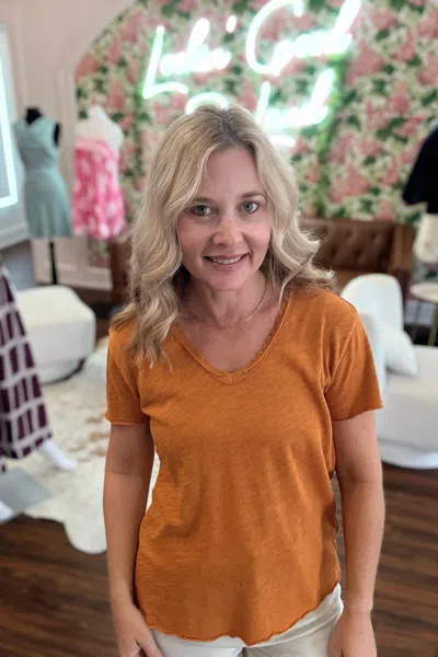 Dear John Denim Vanya V-neck Slub Tee In Orange