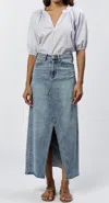 Dear John Denim Vianna Clean Hem Front Slit Denim Skirt In Blue In Blue