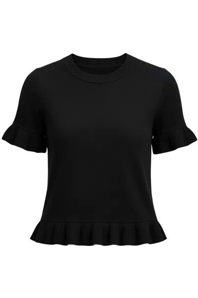 Dear John Denim Women's Crewneck Ruffle Detail Short Sleeve Sweater In Black