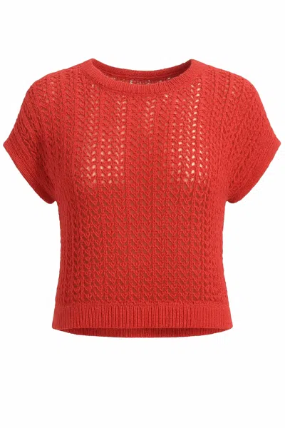 Dear John Denim Women's Tasha Short Sleeve Sweater Tee In Peachy Coral In Red