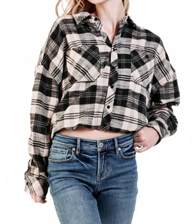 Dear John Denim Xandra Long Sleeve Plaid Shacket In Black Cream