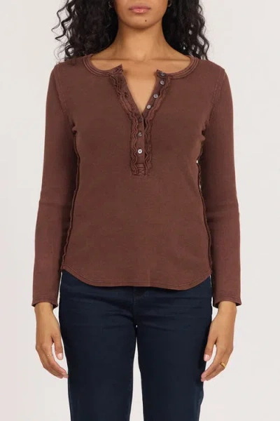 Dear John Edie Long Sleeve Placket Button Front Rib T-shirt In Burgundy