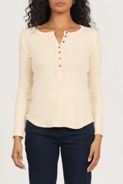 Dear John Edie Long Sleeve Placket Button Front Rib T-shirt In Neutral