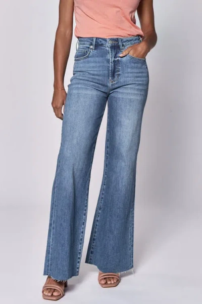 Dear John Fiona High Waist Raw Hem Wide Leg Jeans In Blue