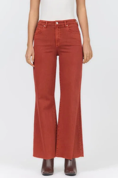Dear John Fiona High Waist Raw Hem Wide Leg Jeans In Red