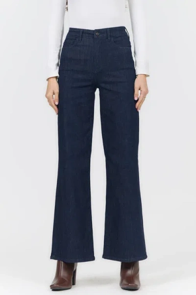 Dear John Fiona High Waist Raw Hem Wide Leg Jeans In Blue